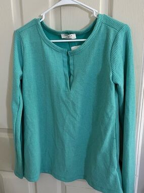 Ziana Long Sleeve Waffle Tee - Aqua